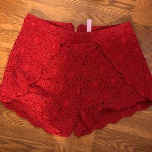 Red lace shorts from boutique